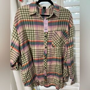 Wild Fable Women’s Oversized Button-Down Flannel Shirt - size XL